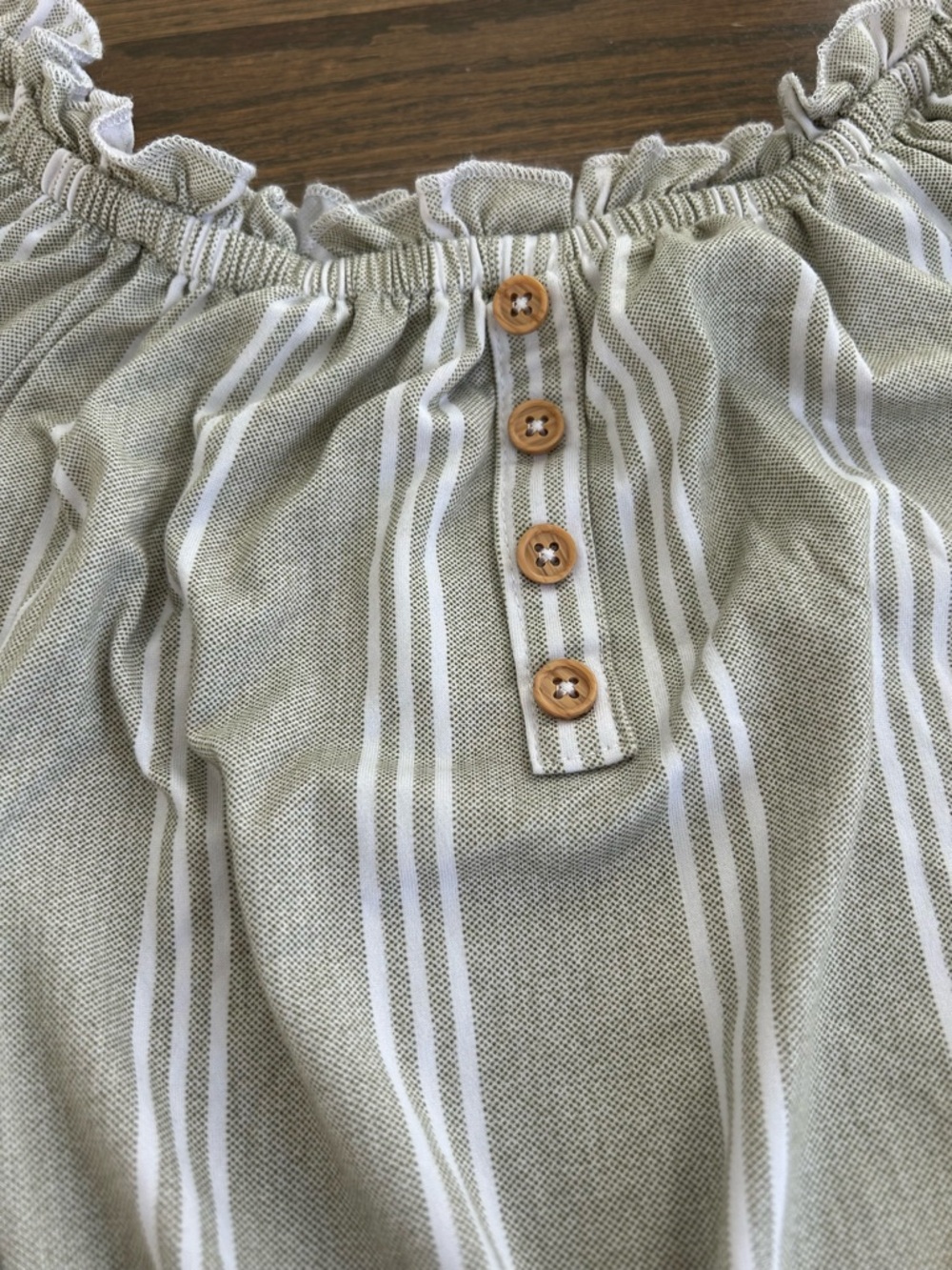 Girls Light Sage Striped Romper - Picture 2 of 5